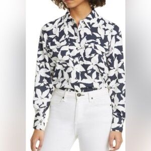 Joie Black & White Floral Polyester Blouse- Size M
